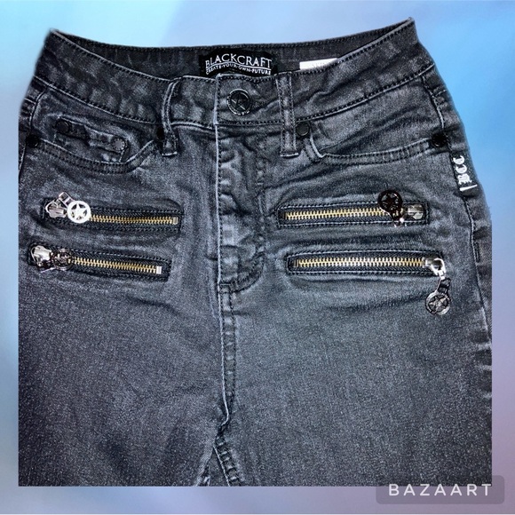 ☔️ Blackcraft Pentagram Zipper Black Coated Skinny Jeans - Picture 7 of 13